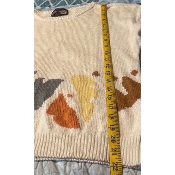 Vintage Smith and Jones White Fall Leaf Knit Short Cap Sleeve Sweater Sz L - Picture 7 of 7